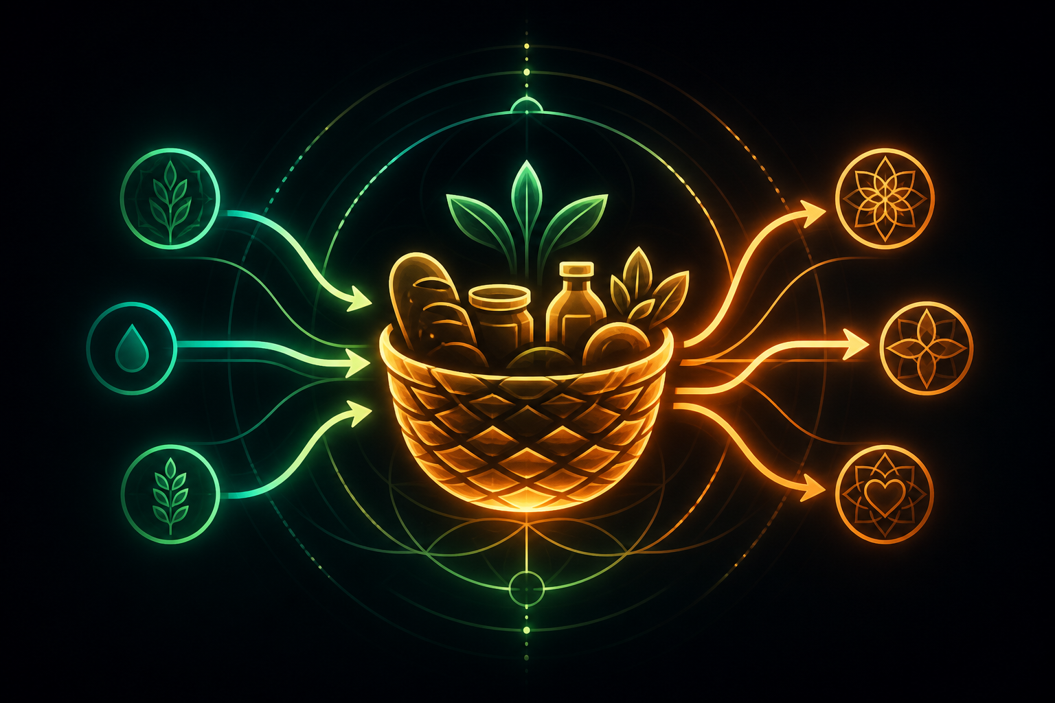 Mutual aid basket glyph — pantry and surplus routing