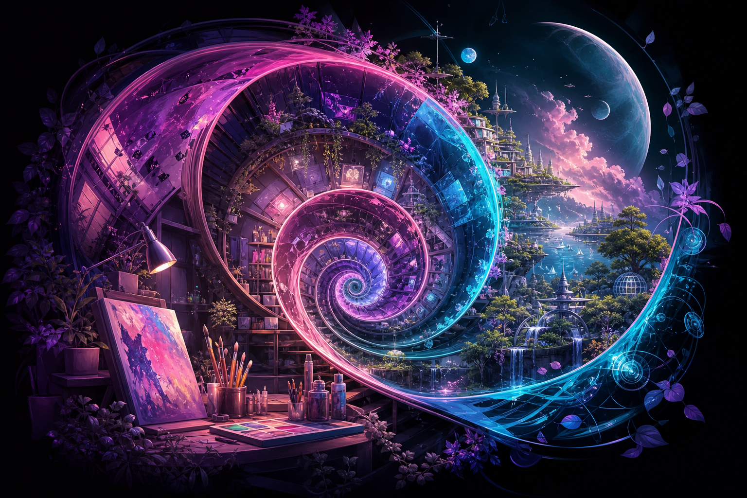 Creative spiral geometry — studio and immersive worlds