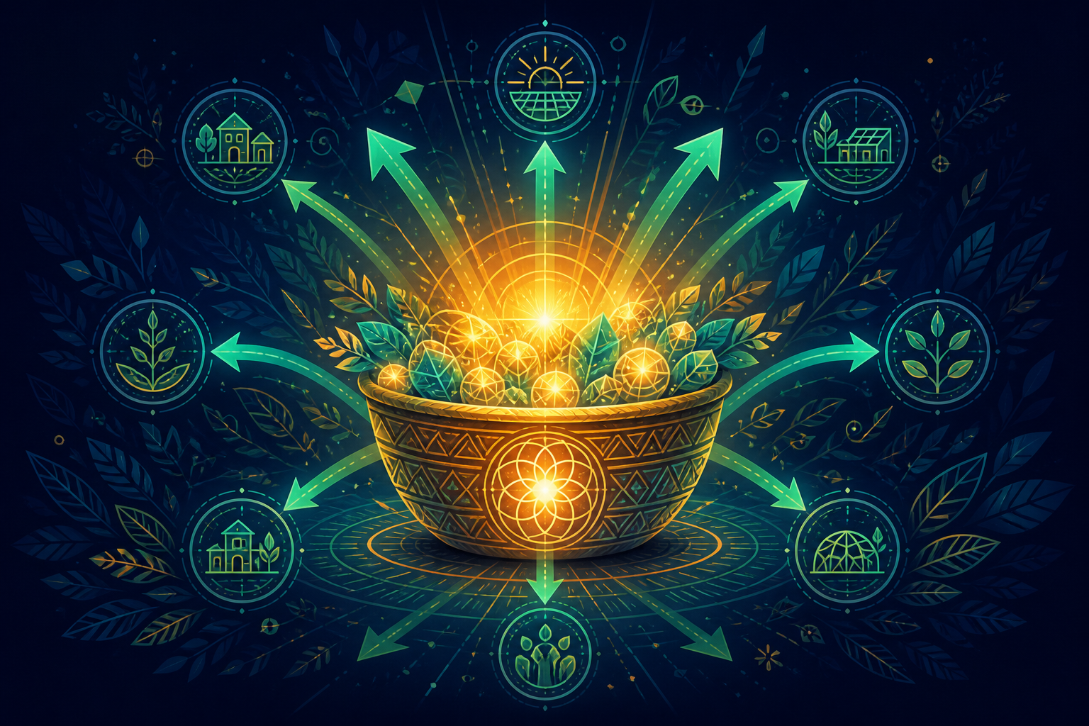 Abstract abundance symbol — surplus shared locally